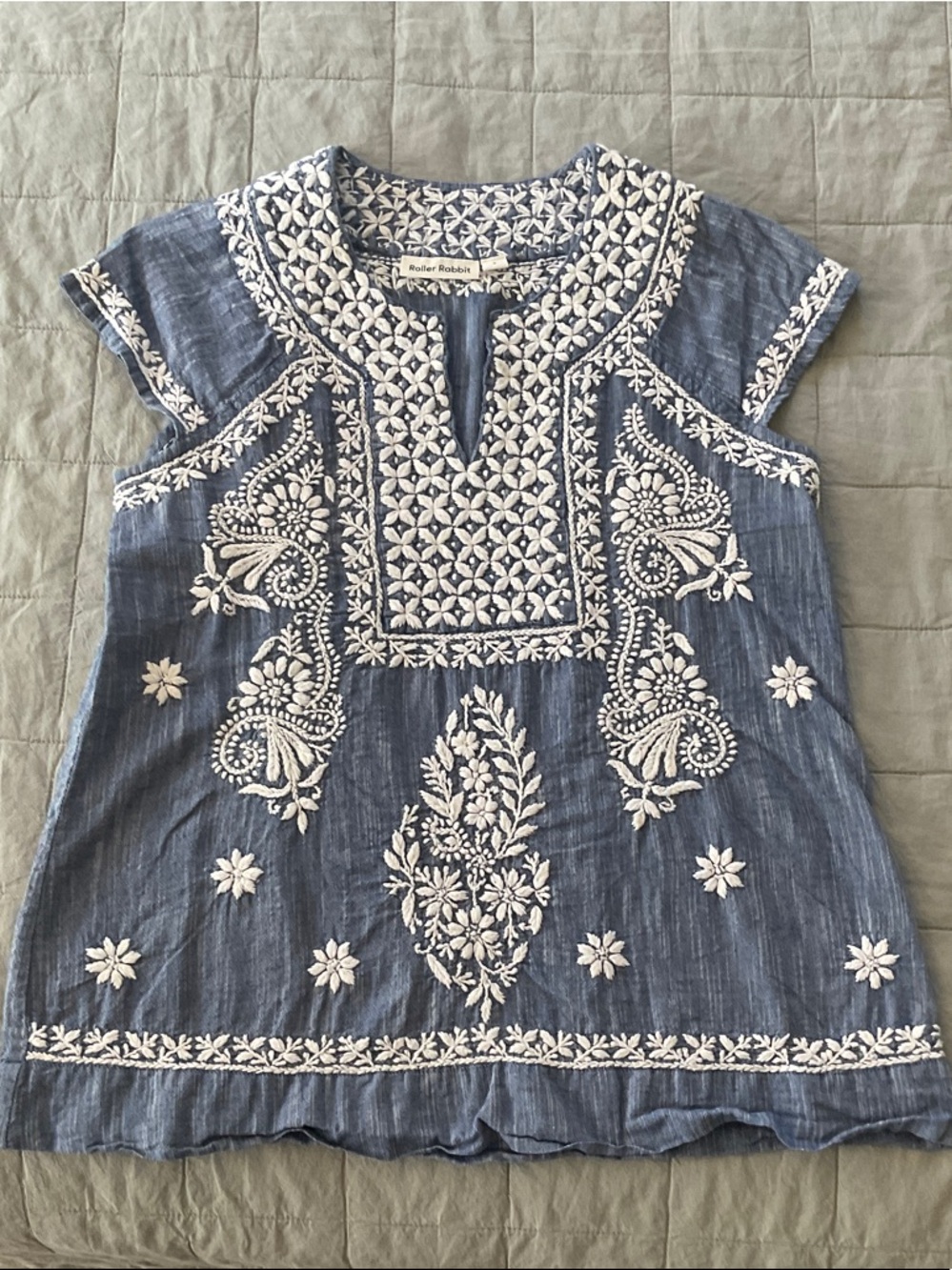 Roller Rabbit Blue Tunic with White Embroidered Detail